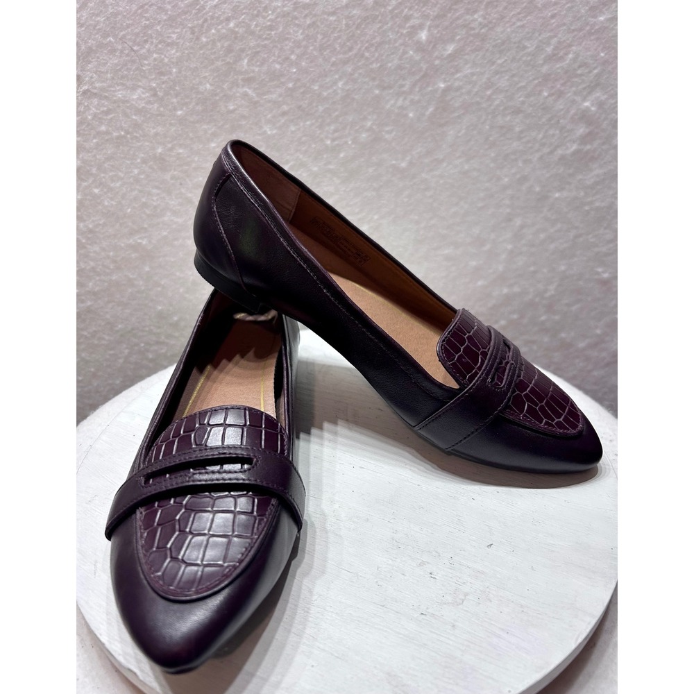 Vionic Savannah Wine Leather Croc Embossed Pointed Toe Flats Shoes 8.5